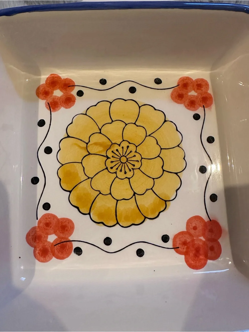 Decorative Ceramic Serving Dish with Yellow Floral Design - Home Kitchen